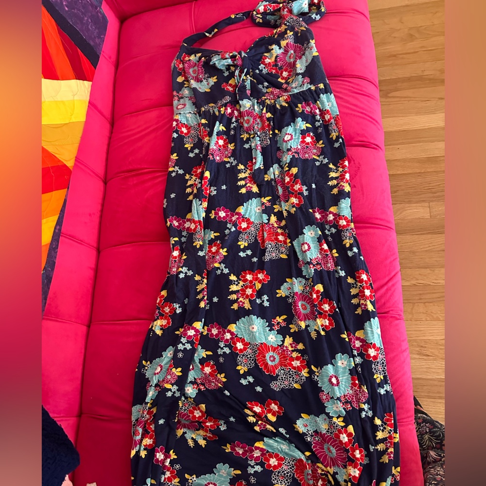 Floral cotton maxi halter dress